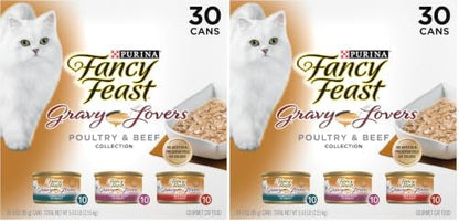 Fancy Feast Purina Gravy Lovers Poultry and Beef Grilled Gourmet Wet Cat Food Variety Pack - 3 oz. Cans,(Pack of 60)
