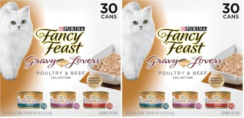 Fancy Feast Purina Gravy Lovers Poultry and Beef Grilled Gourmet Wet Cat Food Variety Pack - 3 oz. Cans,(Pack of 60)