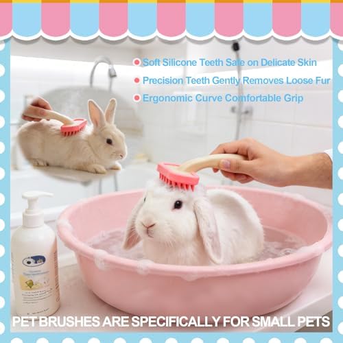 Rabbit Grooming Kit, Rabbit Brush for Shedding with Bunny Nail Clipper, Rabbit Nail Trimmers with Pet Combs for Hamster Guinea Pig Ferret by KALAMANDA(Pink)