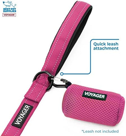 Best Pet Supplies Dog Poop Bag Holder Leash Attachment with Reusable Dispenser for Travel, Walking, Park, and Outdoor Use, Durable with Clip-On - Fuchsia, Mesh Dispenser w/15 Bags