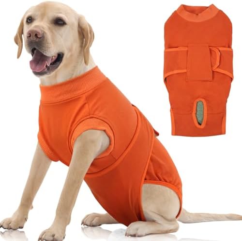 FUAMEY Dog Recovery Suit Male,Dogs Surgery Neuter Suits Puppy Spay Shirts for Female Protect Dog's Skin Anti Licking Abdominal Wounds Doggie Onesie Pet Bodysuit Alternative to Cone Orange XXL
