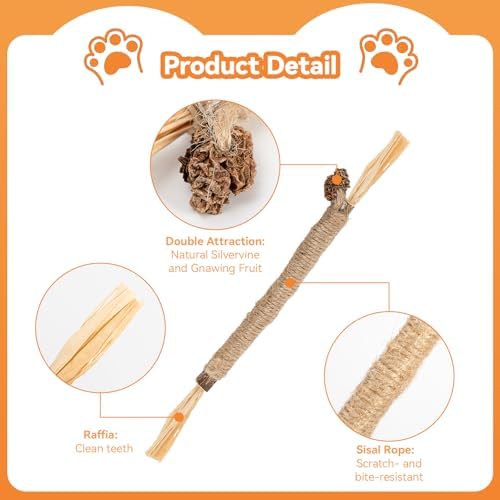 6Pcs Silvervine Sticks for Cats with Catnip Bag, Cat Chew Toys for Teeth Cleaning and Anxiety Relief, Natural Dental Care Kit for Indoor Cats & Kittens