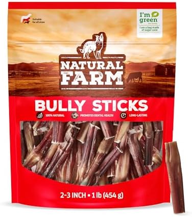 Natural Farm 2-3 Inch Bully Sticks for Small Dogs & Puppies, 1 lb