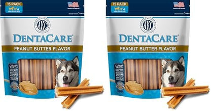 AMERICAN KENNEL CLUB Dentacare Large Breed Peanut Flavored Dental Dog Treats, Naturally Flavored, 15 Count (Pack of 2)