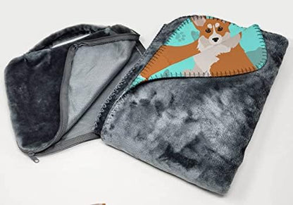 Caroline's Treasures MLM1015TBLT Red and White Pembroke Corgi Soft Travel Blanket with Bag Airplane Blanket, Indoor Outdoor Camping Blanket for Traveling, Picnics, Beach Trips, Concerts