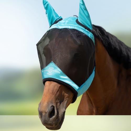 Harrison Howard Horse Fly Mask with Ears, Half Face Fly Mask for Horses, UV Protection, Large Eye Space Teal M