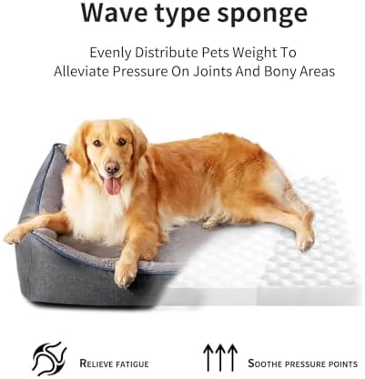 Tidore Orthopedic Dog Beds for Medium Dogs, Durable Egg Crate Foam Sofa Dog Bed wit Washable Removable Cover,Waterproof Lining,Pet Bed for Large Dogs (Dark Grey-Velvet, 39.4" L x 31.5" W x 7.4" Th)