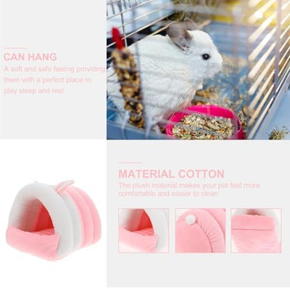 Hamster Warm Nest Cotton Bed House Small Pet Hideout Soft Warm Cave for Guinea Pigs Rabbits and Hedgehogs (Pink, S)