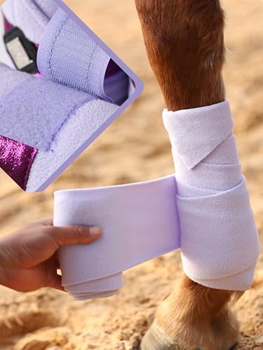 Horse Polo Wraps Upgrade with Bling Leg Wraps for Horses 4-Pack Fleece Leg Wraps Stable Supplies-Lavender M