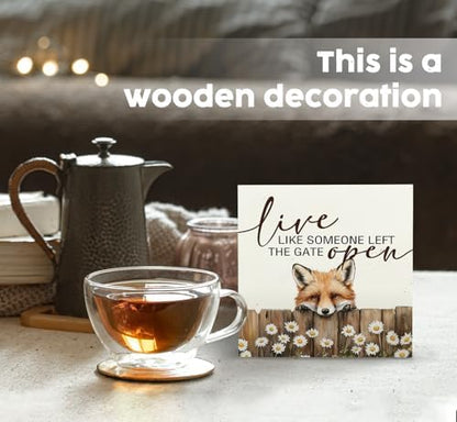 Fox Wooden Box Sign - Rustic Farmhouse Live Like Someone Left the Gate Open Signs for Home Decor,Farm Cottagecore Animal Office Kitchen Bedroom Decor,Fox Gifts for Women Men, 5x5