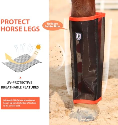 Harrison Howard Loose-Fitting Horse Fly Leggings Breathable, Tear-Resistant Fine Mesh Leg Guards Stay-on Comfortable Fly Boots (Set of 4)