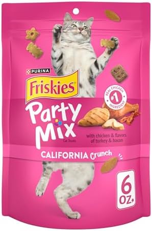 Friskies Purina Made in USA Facilities Cat Treats, Party Mix California Crunch with Chicken - 6 oz. Pouch