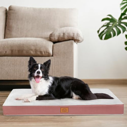 Sunheir Extra Large Orthopedic Dog Bed, Jumbo Waterproof Pet Bed Mat, Pink