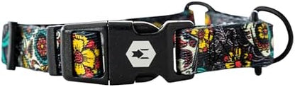 Wolfgang Heavy Duty Martingale Dog Collar with Quick Release Nylon Buckle for Walking & Training, LosMuertos Print, Medium