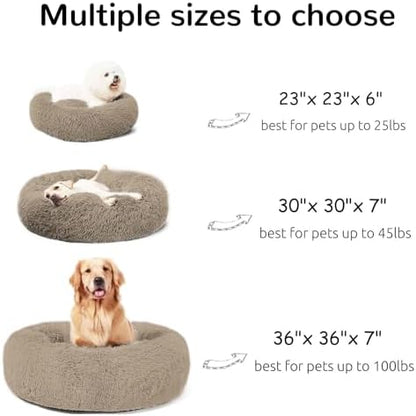 HACHIKITTY Calming Donut Cuddler Dog Bed, Round Fluffy Pet Bed with Sewn-in Cushion for Large Dogs,Washable, Large, Taupe, 30''