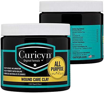 Curicyn Animal Wound Care Clay 16oz. - Vet-Approved Natural Skin Ointment For Dog, Cat, Horse, and Other Livestock - Bentonite Clay with Aloe Treatment - Gentle No Sting Fast-Acting Formula