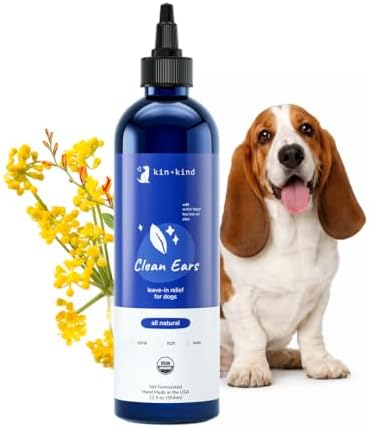kin+kind USDA Organic Clean Ears, Dog Ear Cleaner, Leave in, No Rinse, 12oz