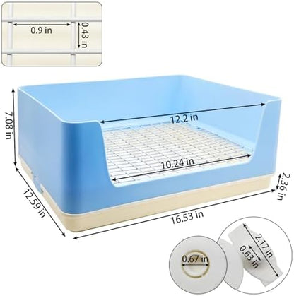 VCEPJH Extra Large Rabbit Litter Box with Tray,Plastic Bunny Litter Pan Corner Small Animal Toilet Pet Potty Trainerfor Adult Guinea Pigs Chinchillas Ferrets Galesaurs (Blue)