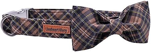Lionheart glory Premium Plaid Dog Collars, Bowtie Dog Collar, Adjustable Heavy Duty Dog Collar with Bow for Large Dogs
