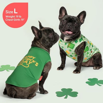 KYEESE 2Pack St. Patrick's Day Dog Shirt, Breathable Tank Top Sleeveless Dog T Shirts for Small Dogs Boy Girl, Lightweight Dogs Clothes Pet Outfit for Holiday, Green, L
