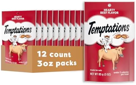 Temptations Classic Crunchy Cat Treats, Hearty Beef, 3 oz, 12 Pack