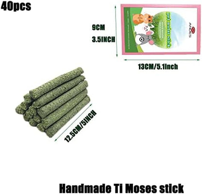 ANDES Rabbit Chew Toys 40pcs Timothy Hay Sticks About 14oz/400g Hamster Molar Snacks Handmade are Perfect Food Accessories for Bunny Guinea Pigs Rats Chinchillas Gerbils (40pcs Timothy Hay Sticks)