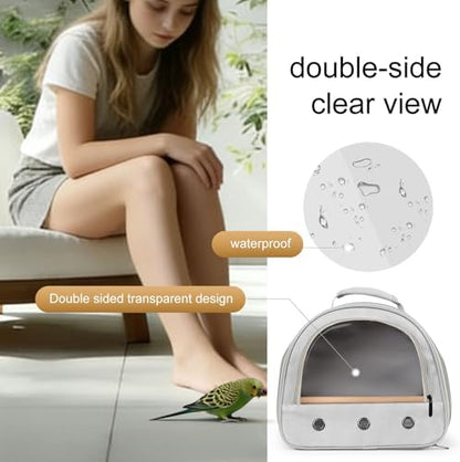 Bird Carrier, Portable Small Bird Parrot Parakeet Carrier with Standing Perch and Stainless Steel Tray, Side Access Window Collapsible (Grey, Horizontal Perch)