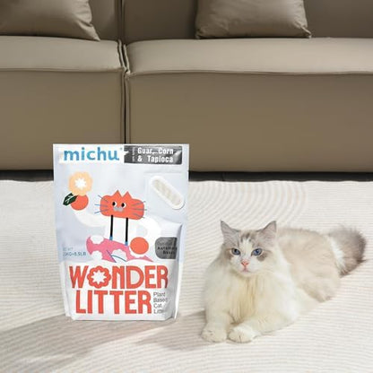 Michu Tofu Cat Litter Natural Clumping Tofu Cat Litter 5.5lb/88oz 5 Scents (Peach + Wonder Litter, 2 Pack)
