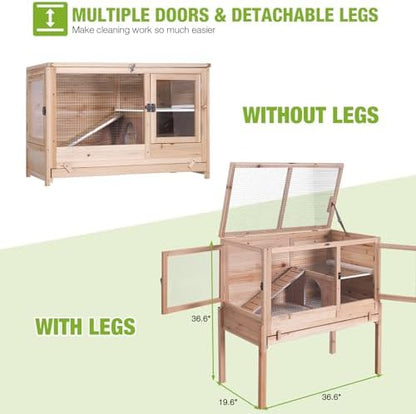 GUTINNEEN Guinea Pig Cages with Anti Chewing Sturdy Plastic Floor and Cool Zinc Plate, Indoor Rabbit Hutch with Hideout and Platform, Elevated Legs Hamster Cage 36.6" L (Nature)