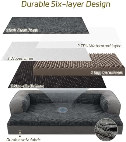 Orthopedic Dog Beds for Extra Large Dogs,Orthopedic Dog Sofa Bed with Removable Washable Cover,Waterproof Egg Foam Pet Couch Bed& Furniture,46x30 Inch, Gray