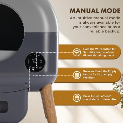 GTPLAYER Self Cleaning Litter Box, Automatic Cat Litter Box - APP Control and Weight Monitoring, Safety Sensors Protection, Ultra-Quiet, Odor Control, Includes Trash Bag& Scrub Brush, Deep Gray