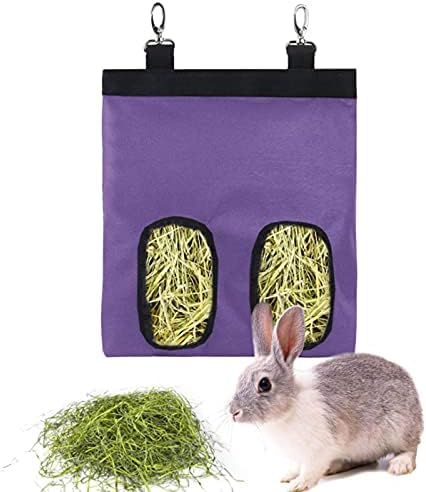 Rabbit Hay Feeder Bag Hanging Hay Rack (Purple, 2 Windows)