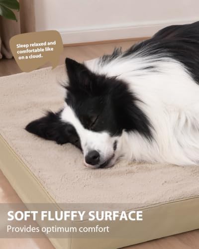 KSIIA Orthopedic Dog Bed for Large Dogs with Waterproof Lining, Khaki,35x22