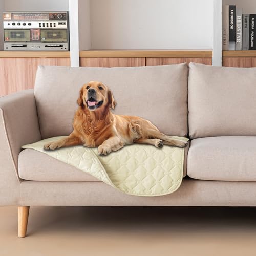 gogobunny 100% Double-Sided Waterproof Dog Bed Cover Pet Blanket Sofa Couch Furniture Protector for Puppy Large Dog Cat, Reversible (30x30 Inch (Pack of 1), Dark Cream/Light Cream)