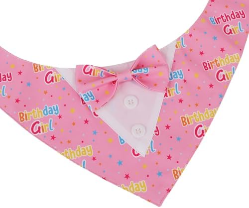 ADOGGYGO Birthday Dog Bandana with Bowtie, Pink Girl Dog Tuxedo, Medium
