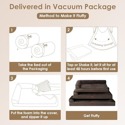EHEYCIGA Large Dog Bed Memory Foam for Crate, Orthopedic Dog Bed Large Size Dogs with Washable Removable Cover, Waterproof Pet Sofa Couch with Nonskid Bottom, 35x22x6, Brown