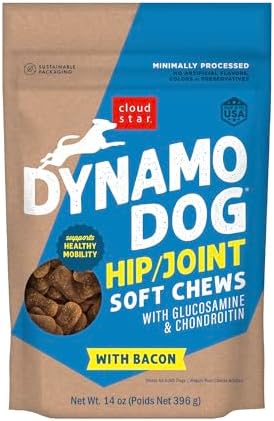 Cloud Star Dynamo Dog Soft Chews Hip & Joint Grain Free Dog Treats, Bacon & Cheese, 14 oz. Pouch