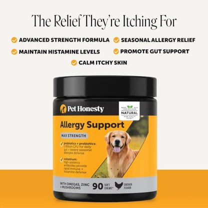 Pet Honesty Max Strength Dog Allergy Chews for Itch Relief, Chicken, 90ct