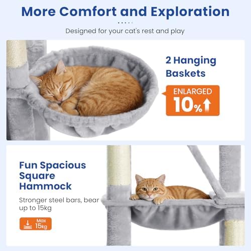 ABCPET 82" Tall Heavy-Duty Multi-Level Large Cat Tree Tower, Light Grey