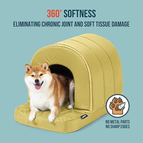 PELZIN Orthopedic Dog Bed House - Outdoor Waterproof Dog Tent with Washable Removable Cover - Durable Indoor Pet Cave Bed for Small Breeds & Fits 24-Inch Crate - 23"x16", Moonstone