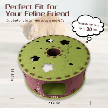 Large Cat Tunnel Bed for Multiple Cats, Scratch Resistant Indoor Cat Bed, Holds Up to 30 Lbs (L 24×24×11.8, Green)