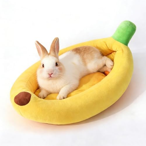 Rabbit Bed Warm Small Dog Cat Sleeping Carrot Banana Beds Bunny Bed Guinea Pig Hideout Bed Thick Soft with Removable Mat,Machine Washable Guinea Pig Cushion (Banana（18.5 * 11.02 * 3.94）)