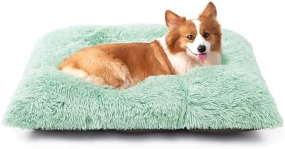 EHEYCIGA Fluffy Dog Crate Bed for Large Dogs, Plush Faux Pad, Apple Green