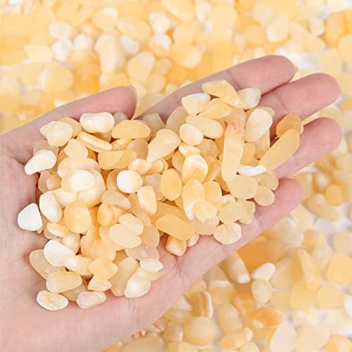 Yellow Jade Aquarium Gravel Rocks Natural Tumbled Healing Crystal Chips Bulk Gemstones Crushed Stones for Fountain Vase Filler Planters Decorative Fish Tank Potted Reiki Energy Balancing 0.45lb