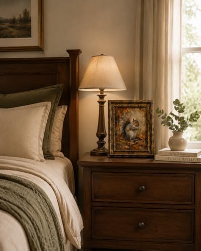 Framed Vintage Style Wall Art Rustic Forest Animal Whimsical Squirrel Canvas Print Farmhouse Decor for Bedroom or Living Room 8x10 Inches Suitable for Hanging or Tabletop Display