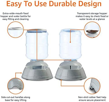 Amazon Basics Large Capacity Automatic Pet Water Dispenser and Gravity Feeder Set, Easy to Clean, 456.6fl.oz Food, 382.1fl.oz Water, Pack of 2
