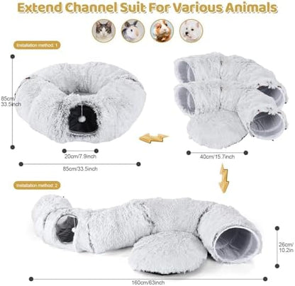 Cat Tunnel with Cat Bed for Indoor Cats, Under Christmas Tree Soft Plush Peekaboo Cat Cave Donut Tunnel, Multifunctional Playground Toys Hideplace for Kittens, Rabbit, Ferret