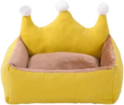 Cute Crown Pet Princess Beds for Small Dogs Luxurious Crown Dog Priness Beds Winter Warm Puppy Cat Sofa Bed Shih Tzu Yorkies Kennels Removable Mascotas Supplies (Yellow Crown, S Below 4.0kg)