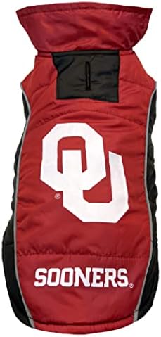 Pets First Collegiate Oklahoma Sooners Puffer Vest for Dogs & Cats. Size Large. Warm, Cozy, and Waterproof Dog Coat, for Small and Large Dogs/Cats.