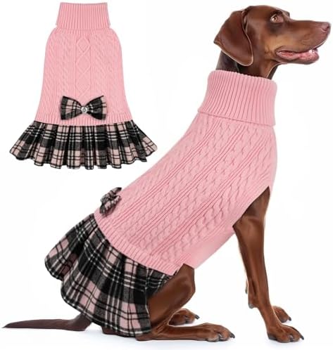 KYEESE Dog Sweater Dress for Large Dogs Turtleneck Thick Knit Pullover